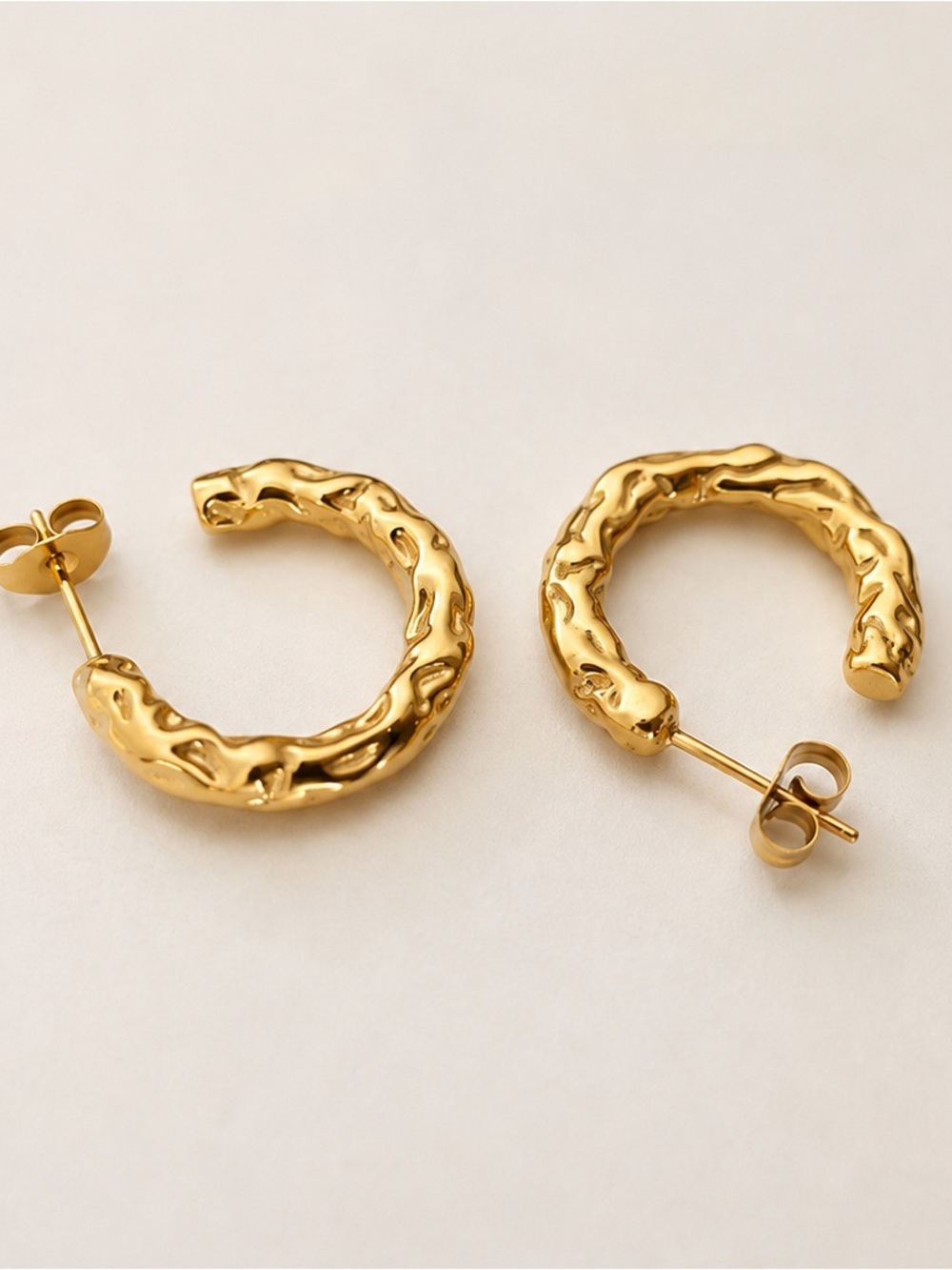 18K Gold Plated Stainless Steel Textured Open Hoop Earrings